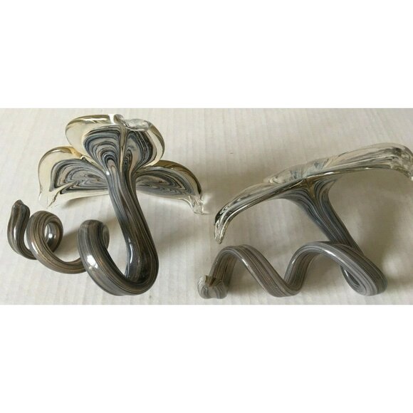 VTG C. 1980 2 Art Glass Paperweight Handblown Decor Swirl Lily Flower Gray 5*4" - Picture 7 of 8